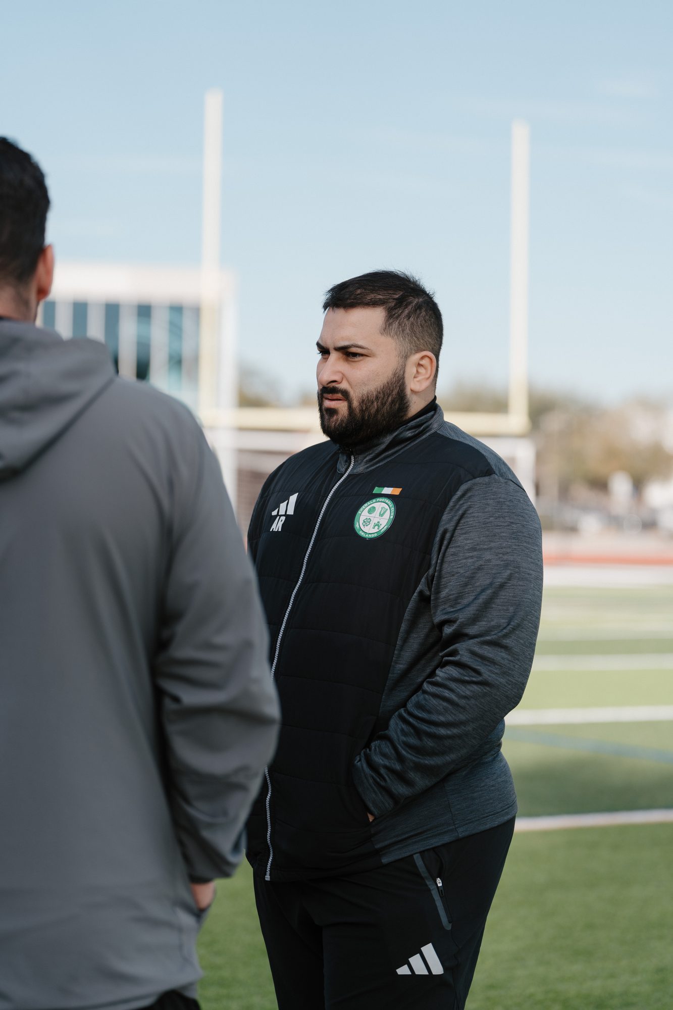 Coach Adam Raji on the sideline at Emerald FC Orlando training